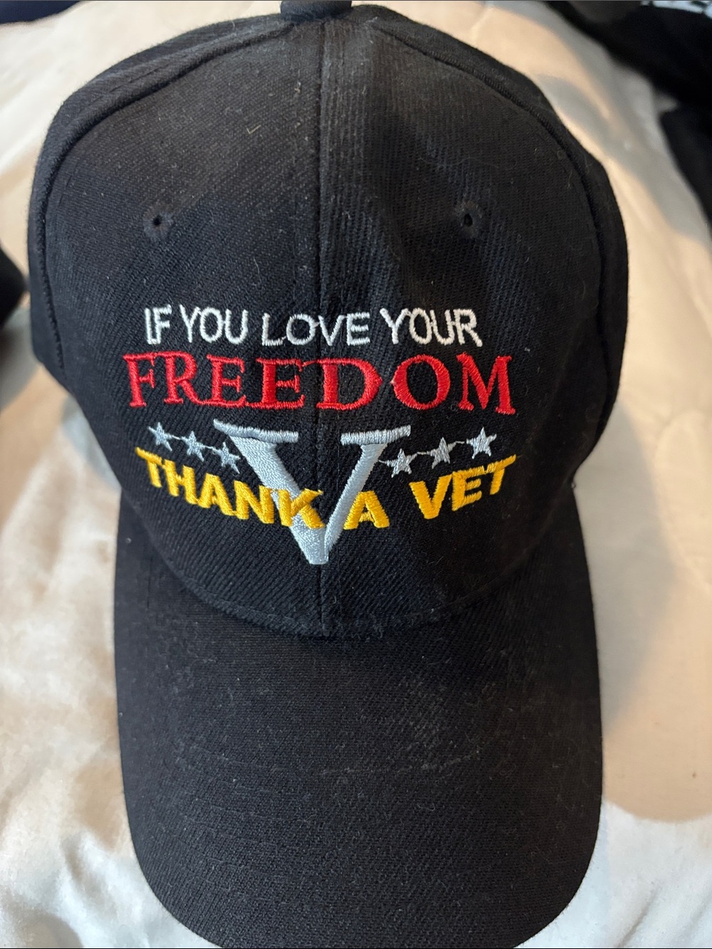 Black Embroidered 'If You Love Your Freedom Thank A Vet' Baseball Cap